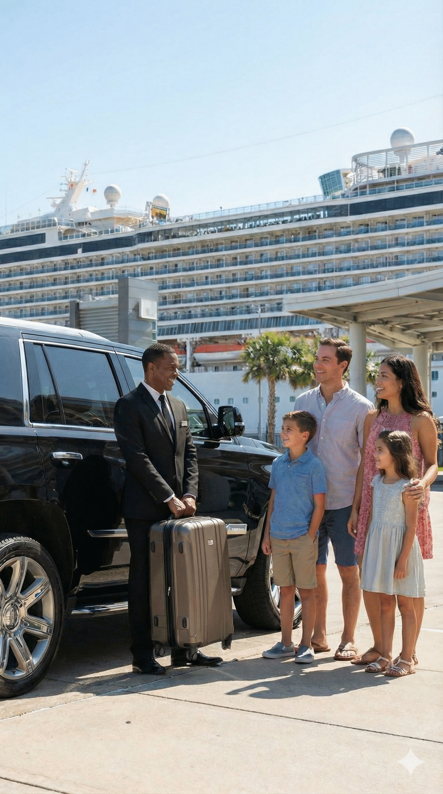 Private shuttle service at Galveston Cruise Port serving Carnival Royal Caribbean Disney and MSC cruise passengers