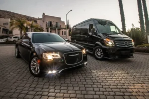 Semi-private shuttle van and black car for Houston to Galveston travel