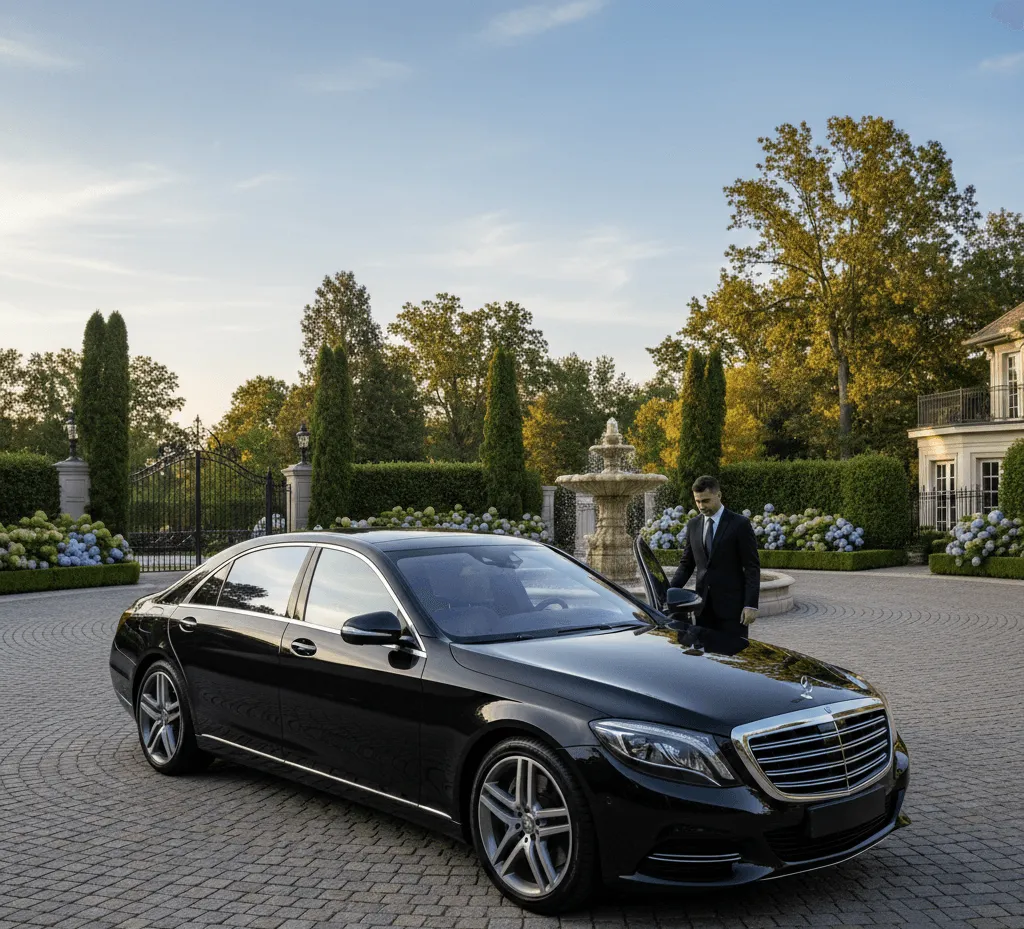 Luxury private sedan from the Galveston black car service fleet for airport transfers.