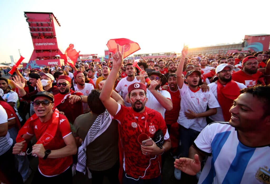 FIFA fans entering Houston transportation shuttle