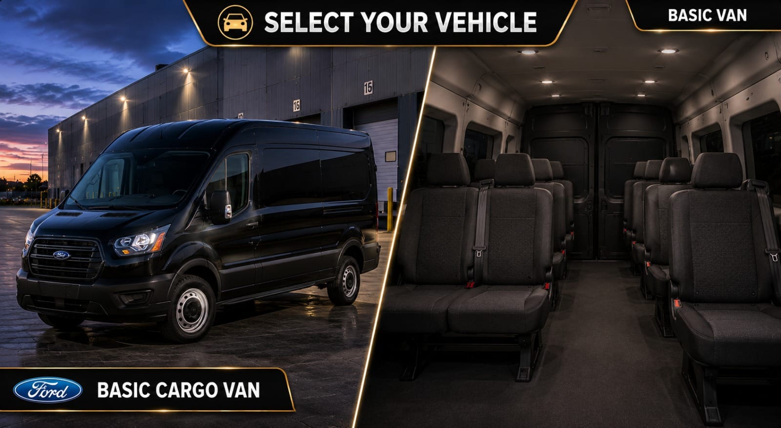 Basic private passenger van for Houston to Galveston transportation