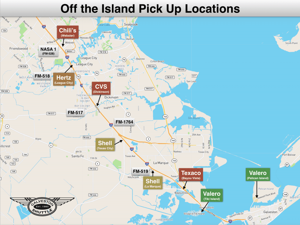 Houston to Moody Gardens travel route map