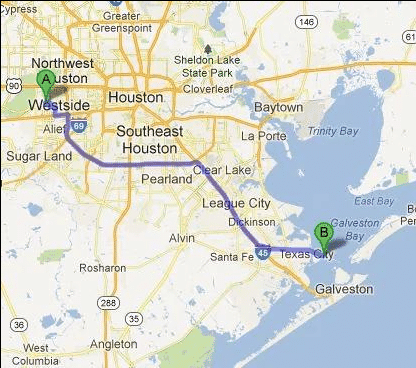 Highway map connections from Cypress Texas to Houston area destinations