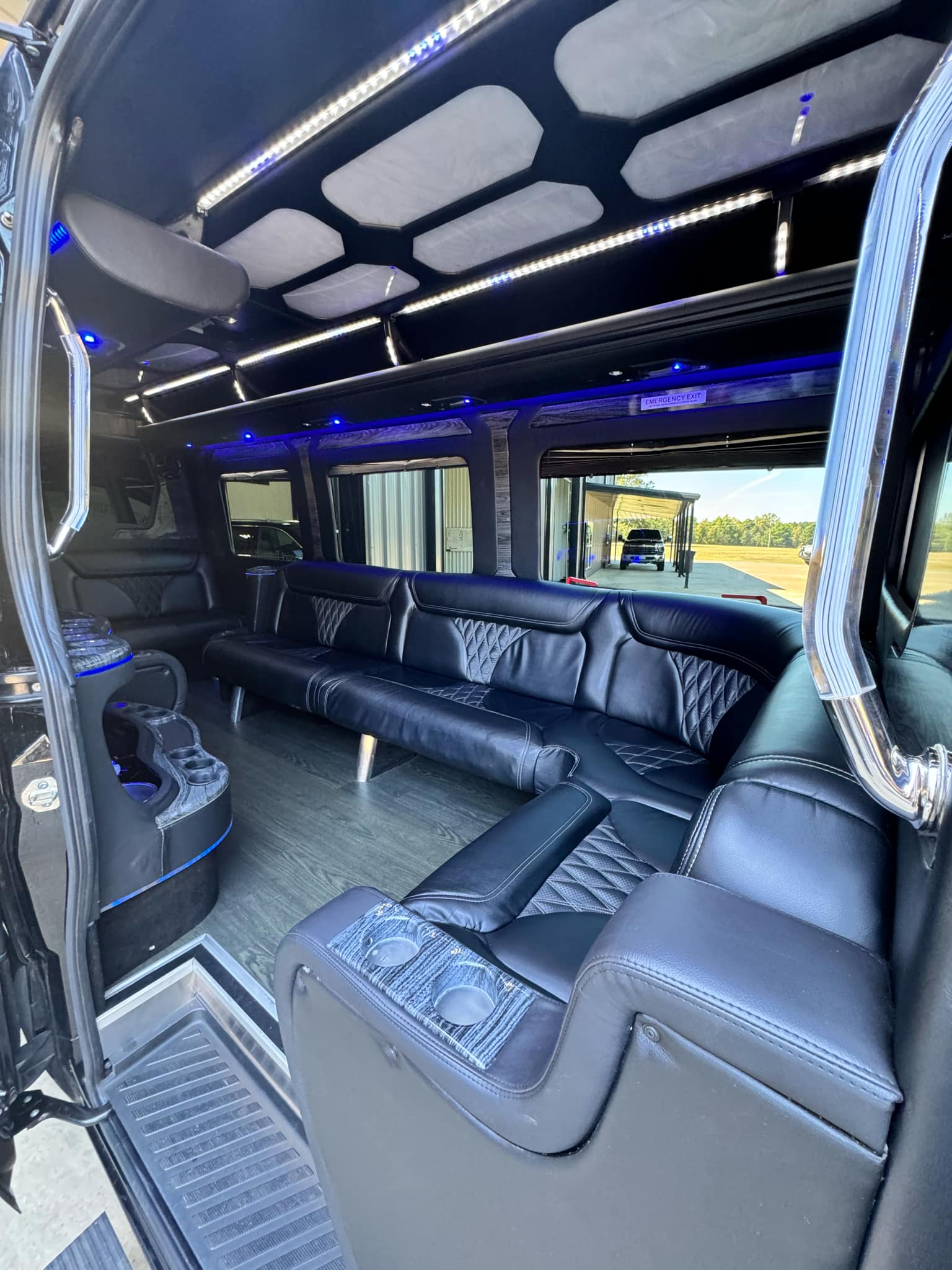 Leather interior seating inside the luxury Galveston shuttle van
